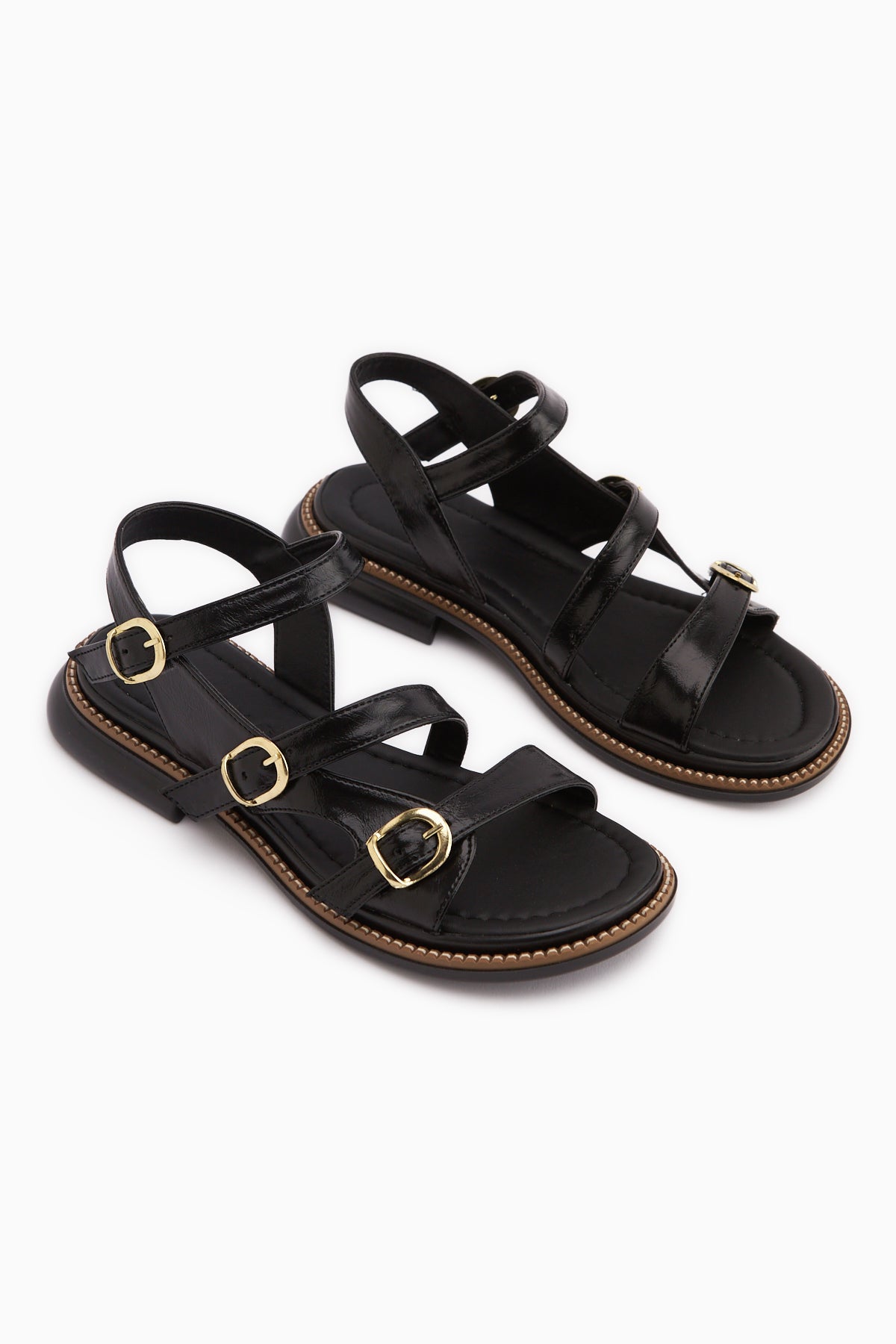 Myra Siyah Çift Bantlı Kadın Sandalet