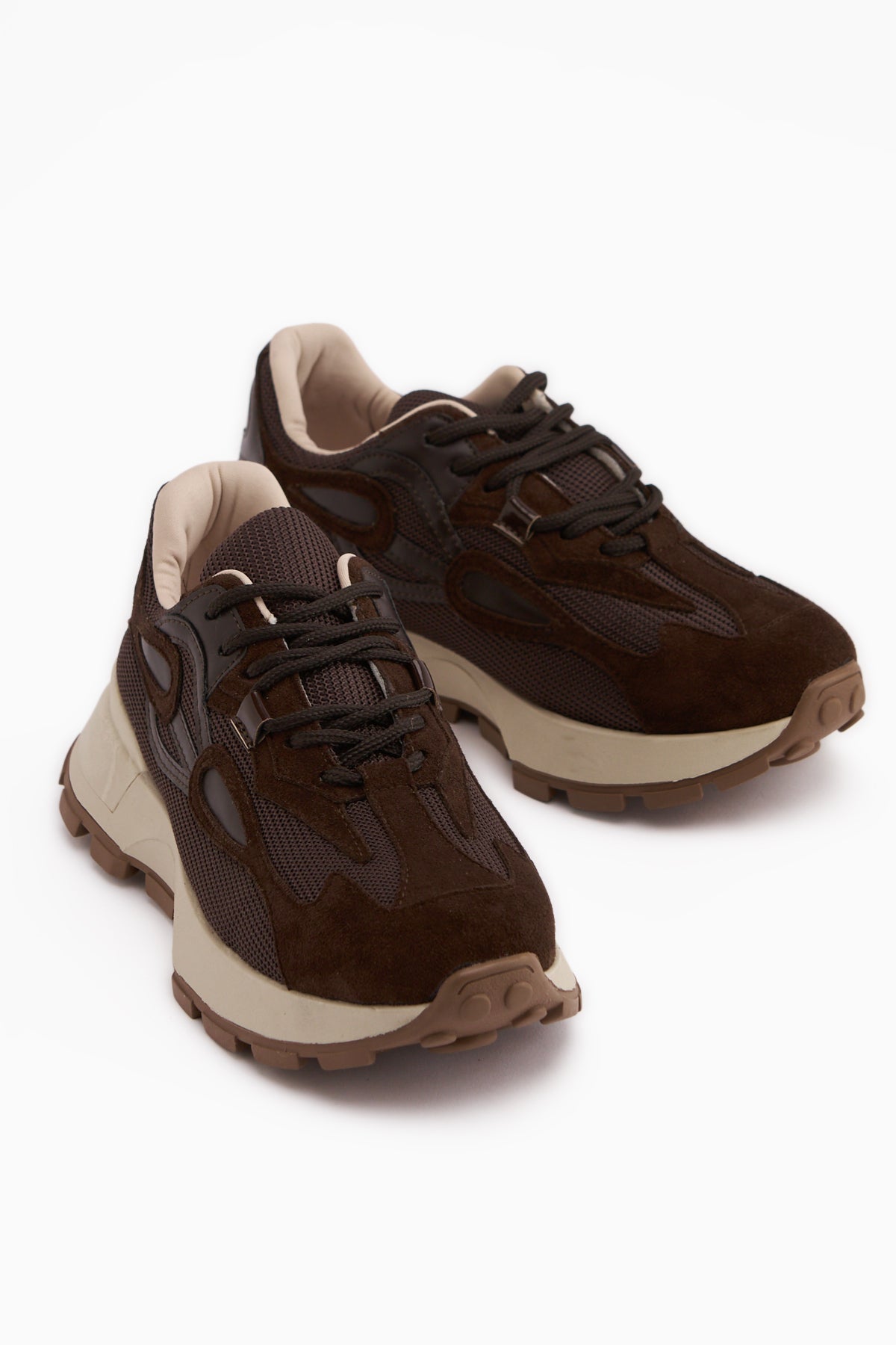 Bisera Kahve Triko-Süet Spor Ayakkabı