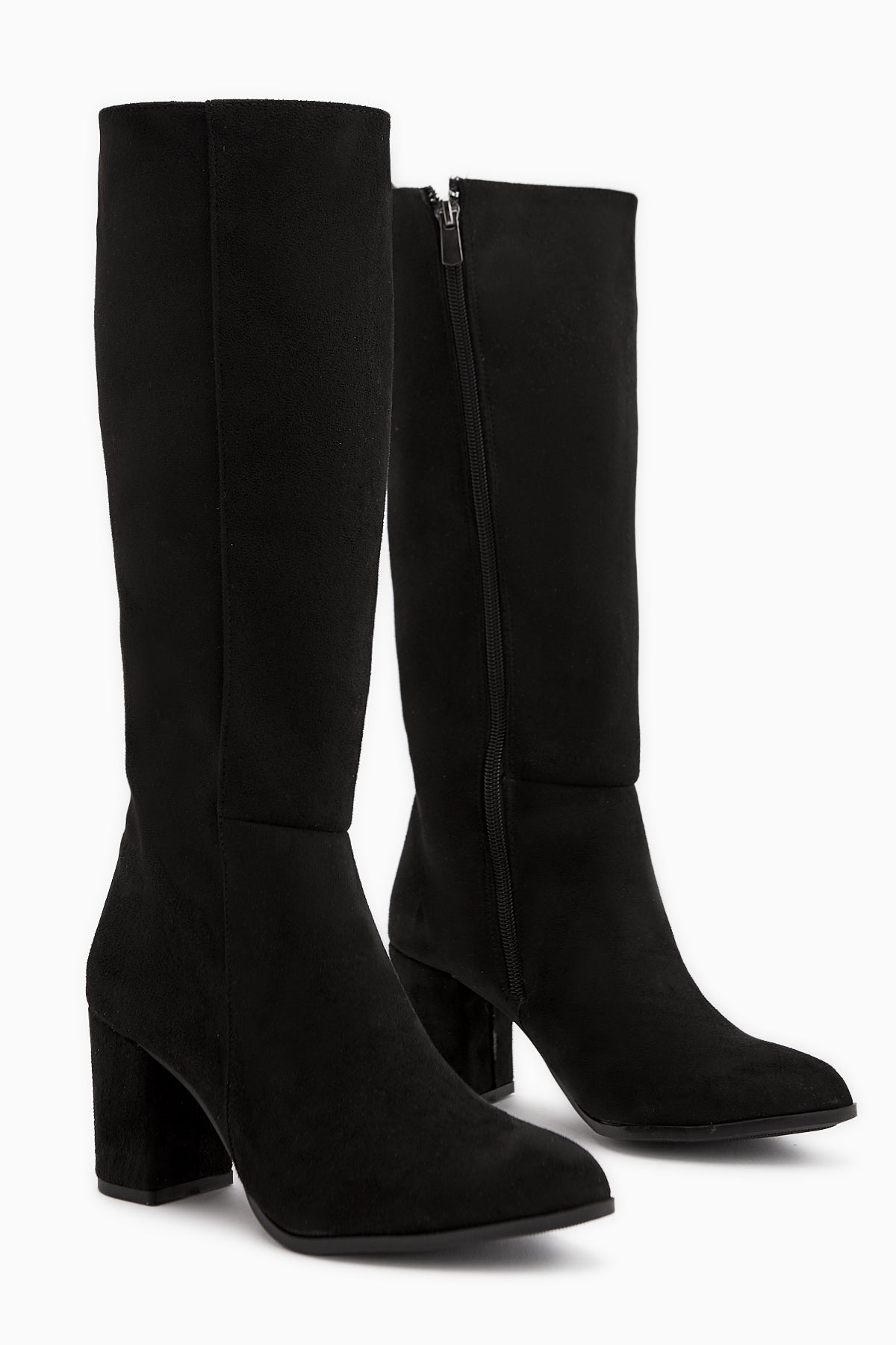 Tatum Siyah Süet Sivri Burunlu Orta Topuklu Çizme