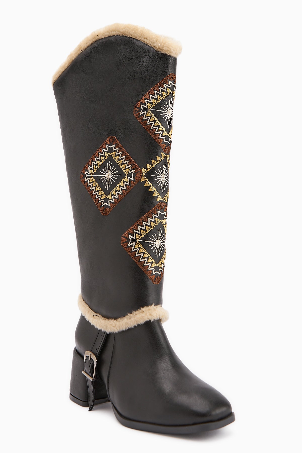 Hilka Siyah Çıkarılabilir Konçlu Etnik Desenli Bot-Çizme