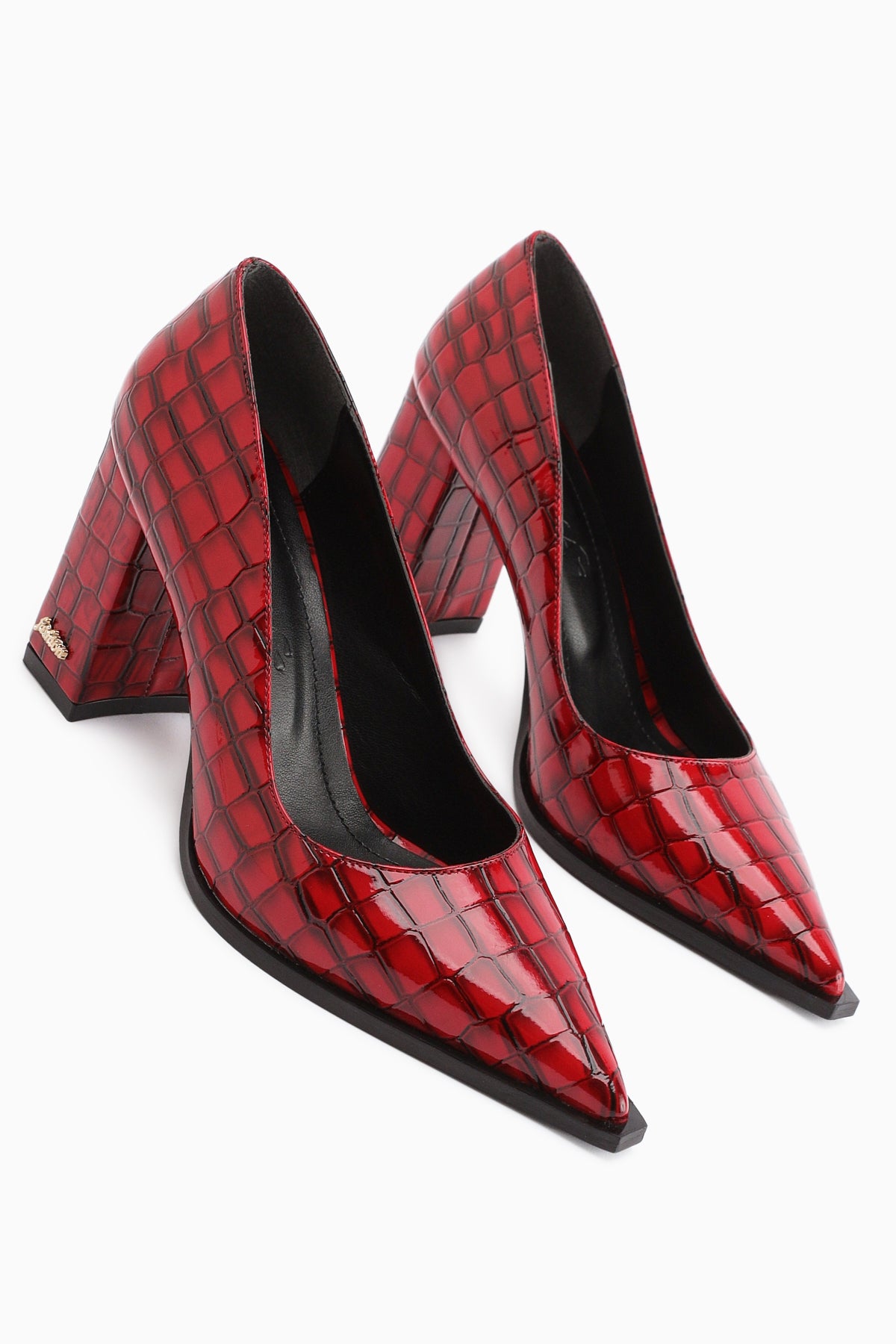 Lucy Bordo Kroko Kalın Topuklu Ayakkabı Kadın Stiletto