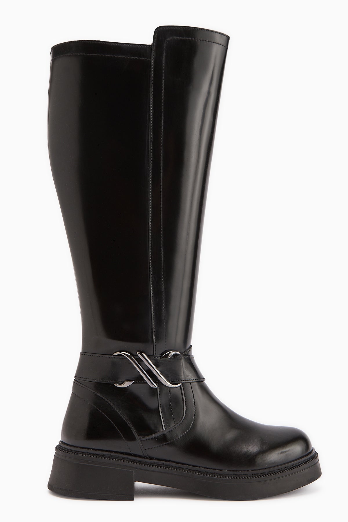 Birgita Siyah Rugan Toka Detaylı Fermuarlı Çizme