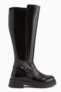 Birgita Siyah Rugan Toka Detaylı Fermuarlı Çizme