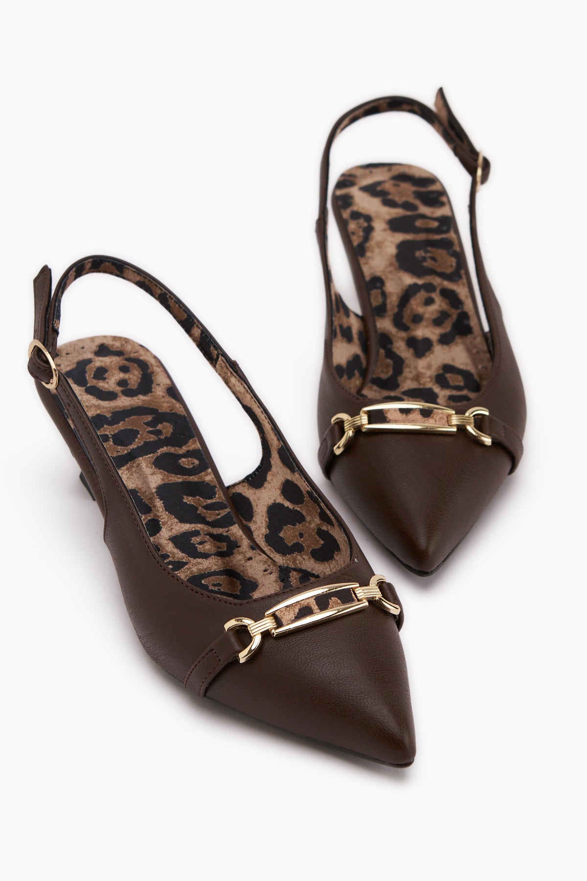 Dima Kahve Leopar Desenli Kısa Topuklu Kadın Ayakkabı