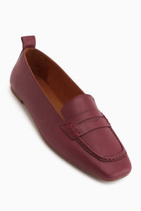 Novin Hakiki Deri Bordo Küt Burunlu Kadın Babet