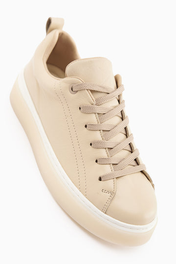 Lina Hakiki Deri Bej Kadın Sneaker Ayakkabı