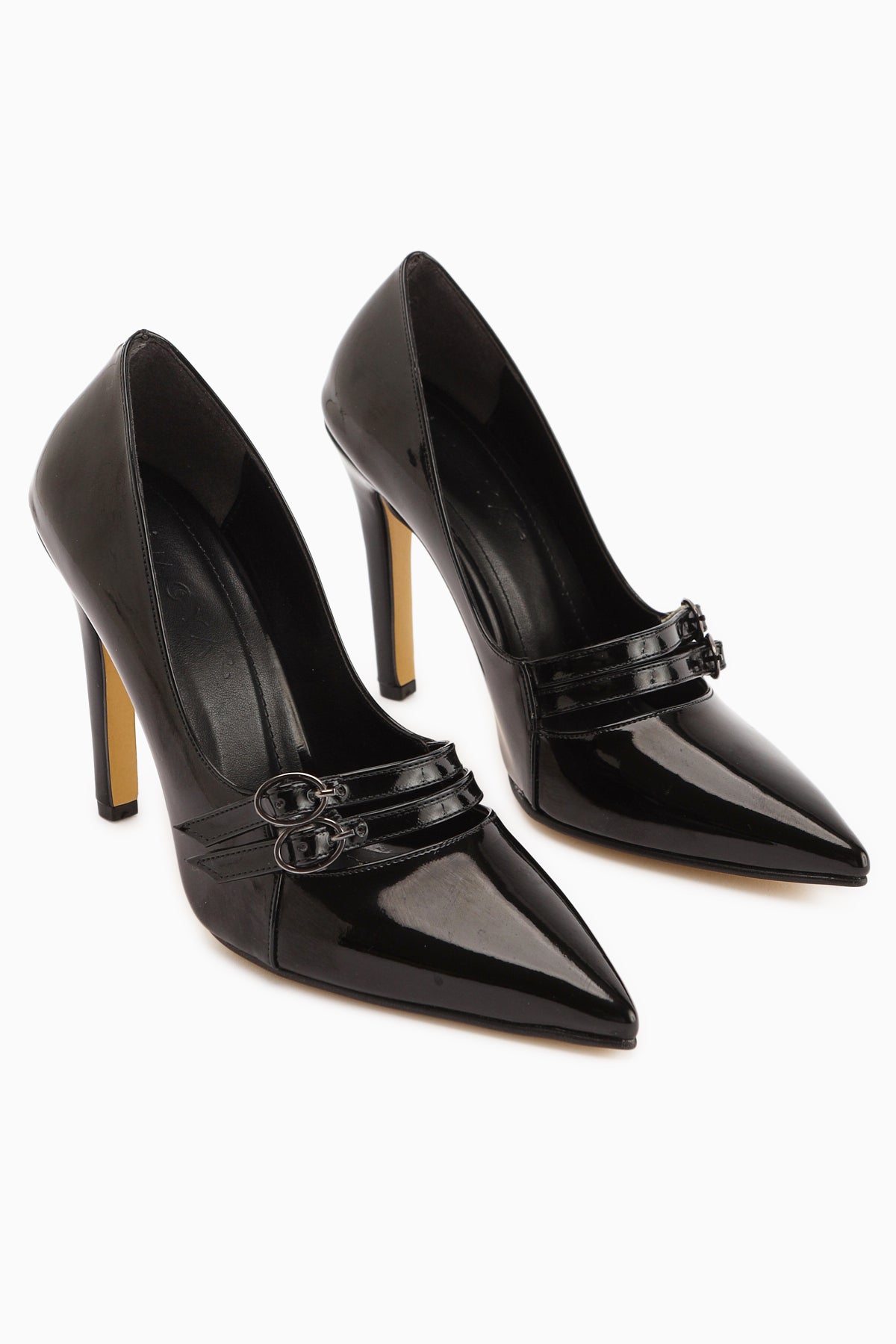 Blanka Siyah Rugan Çift Tokalı Stiletto Kadın Topuklu Ayakkabı