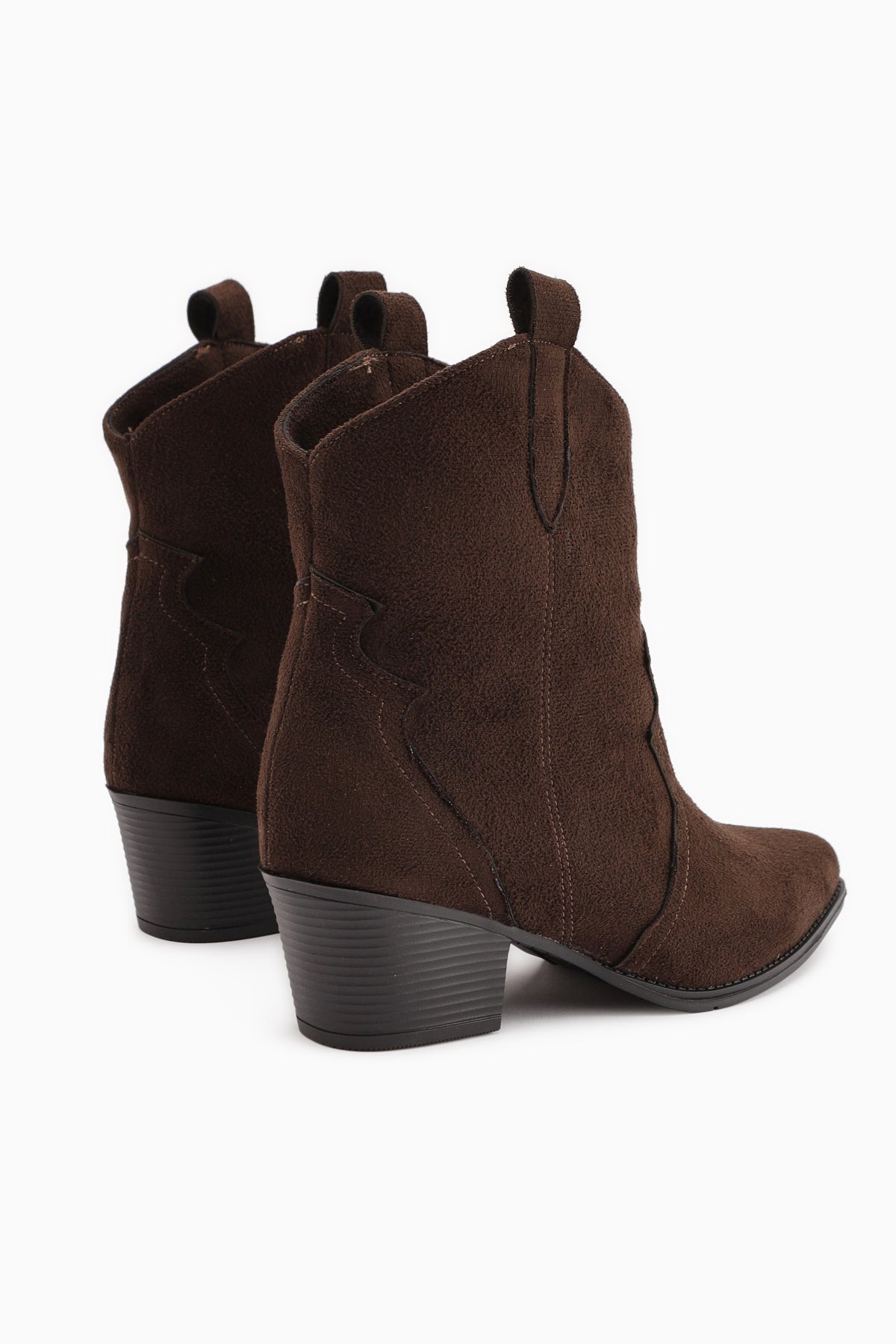 Joo Kahve Süet Sivri Burunlu Nakışlı Western Bot