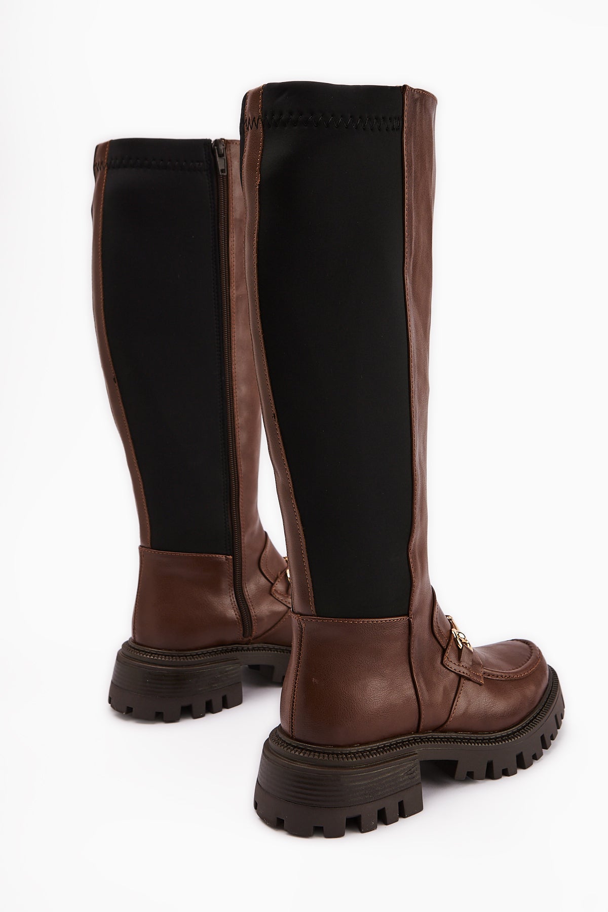 Meli Taba Toka Detaylı Dalgış Kumaşlı Tokalı Çizme