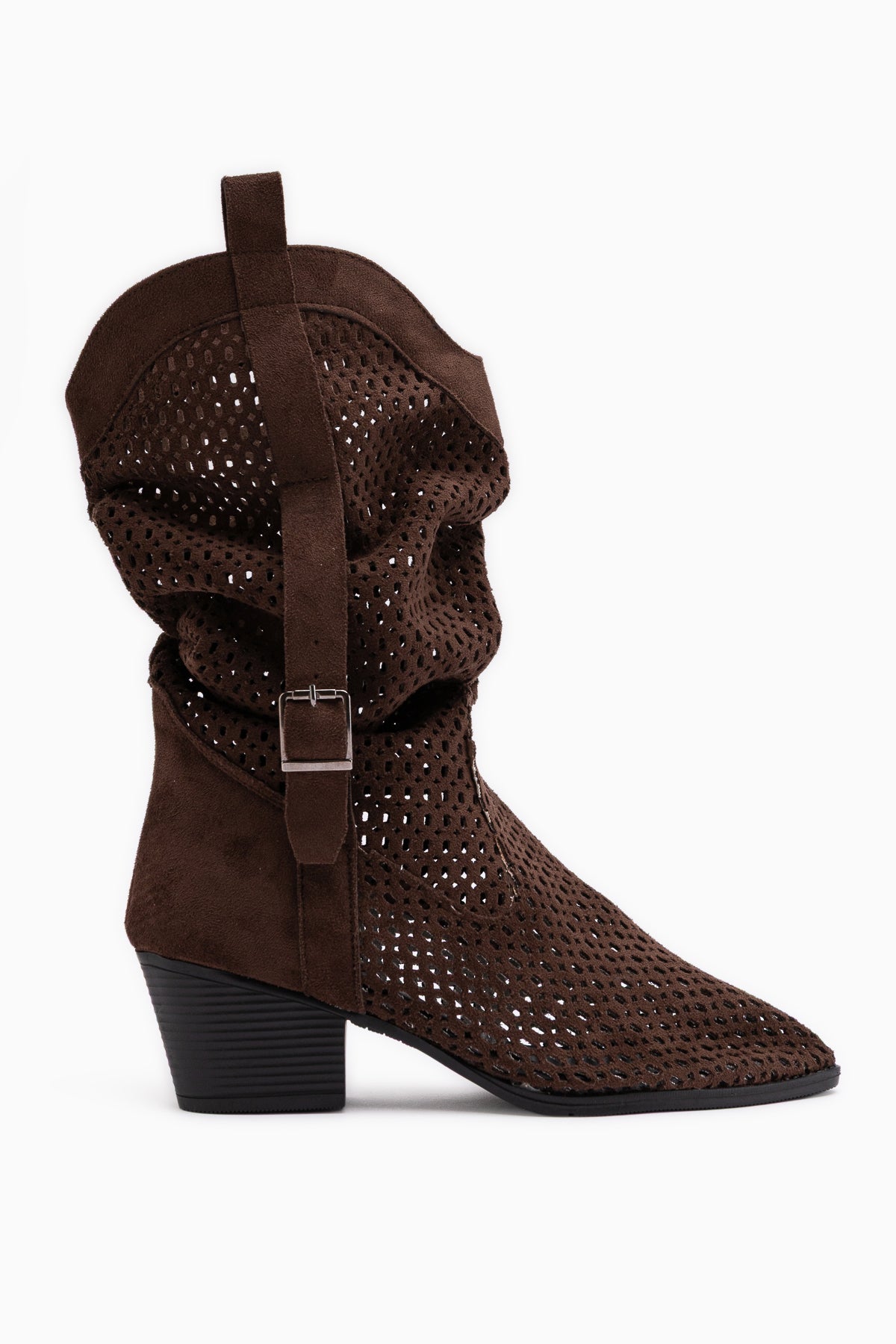 Orietta Kahve Süet Lazer Kesim Körüklü Yazlık Çizme