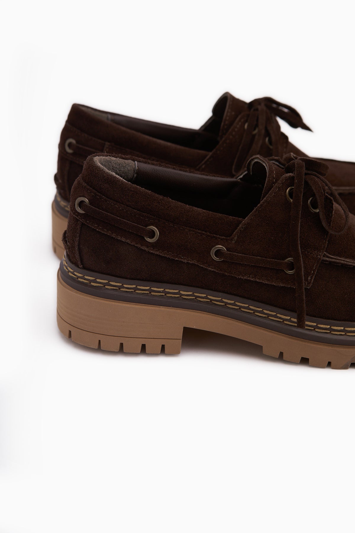 Matina Hakiki Deri Kahve Süet Bağcıklı Kalın Taban Kadın Loafer Ayakkabı