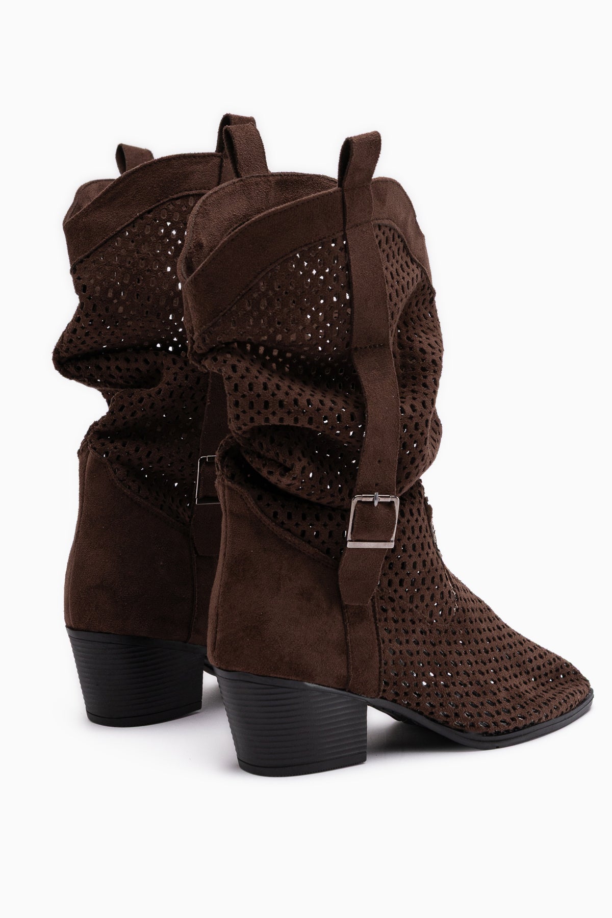 Orietta Kahve Süet Lazer Kesim Körüklü Yazlık Çizme