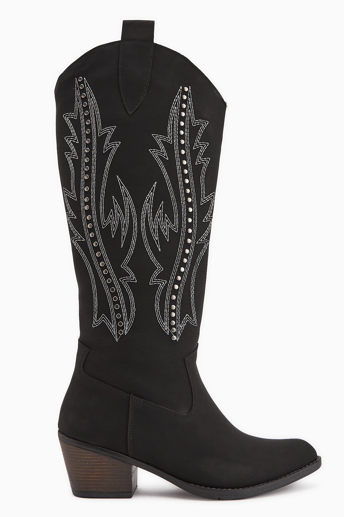 Fizaro Siyah Sivri Burunlu Nakışlı Zımba Detaylı Western Çizme