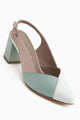 Brenda Hakiki Deri Beyaz Yeşil Kadın Topuklu Sandalet