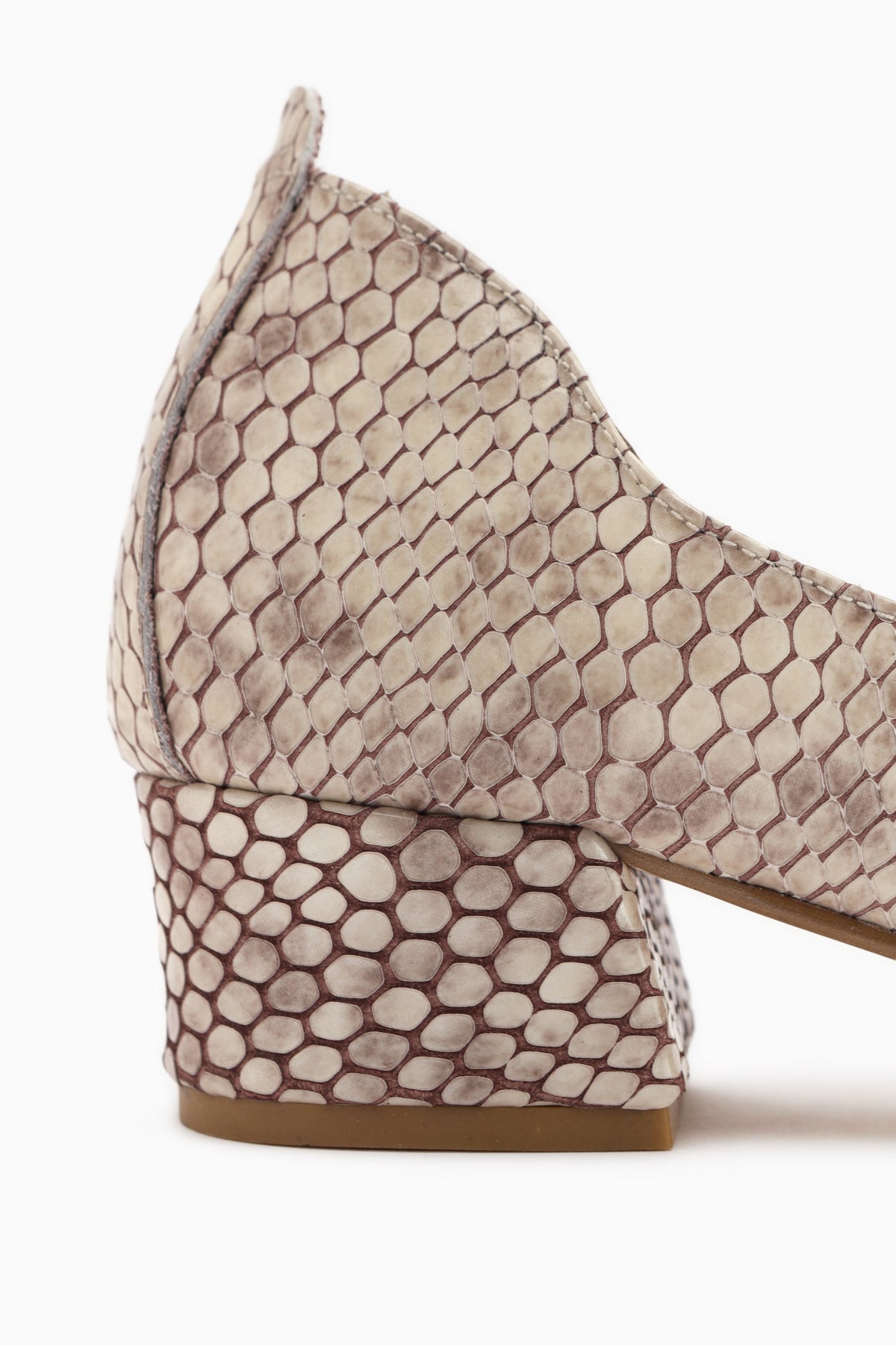 Samia Hakiki Deri Bej Yılan Desenli Kalın Topuklu Kadın Ayakkabı