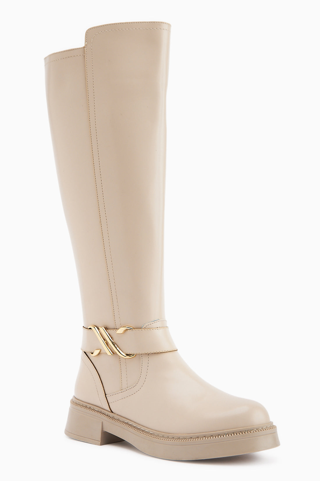 Birgita Bej Toka Detaylı Fermuarlı Çizme