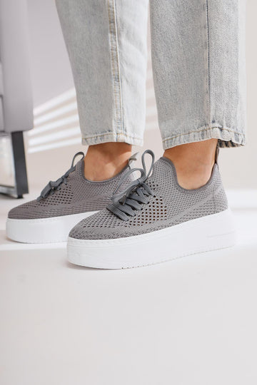 Benito Gri Triko Streç Kalın Tabanlı Sneakers