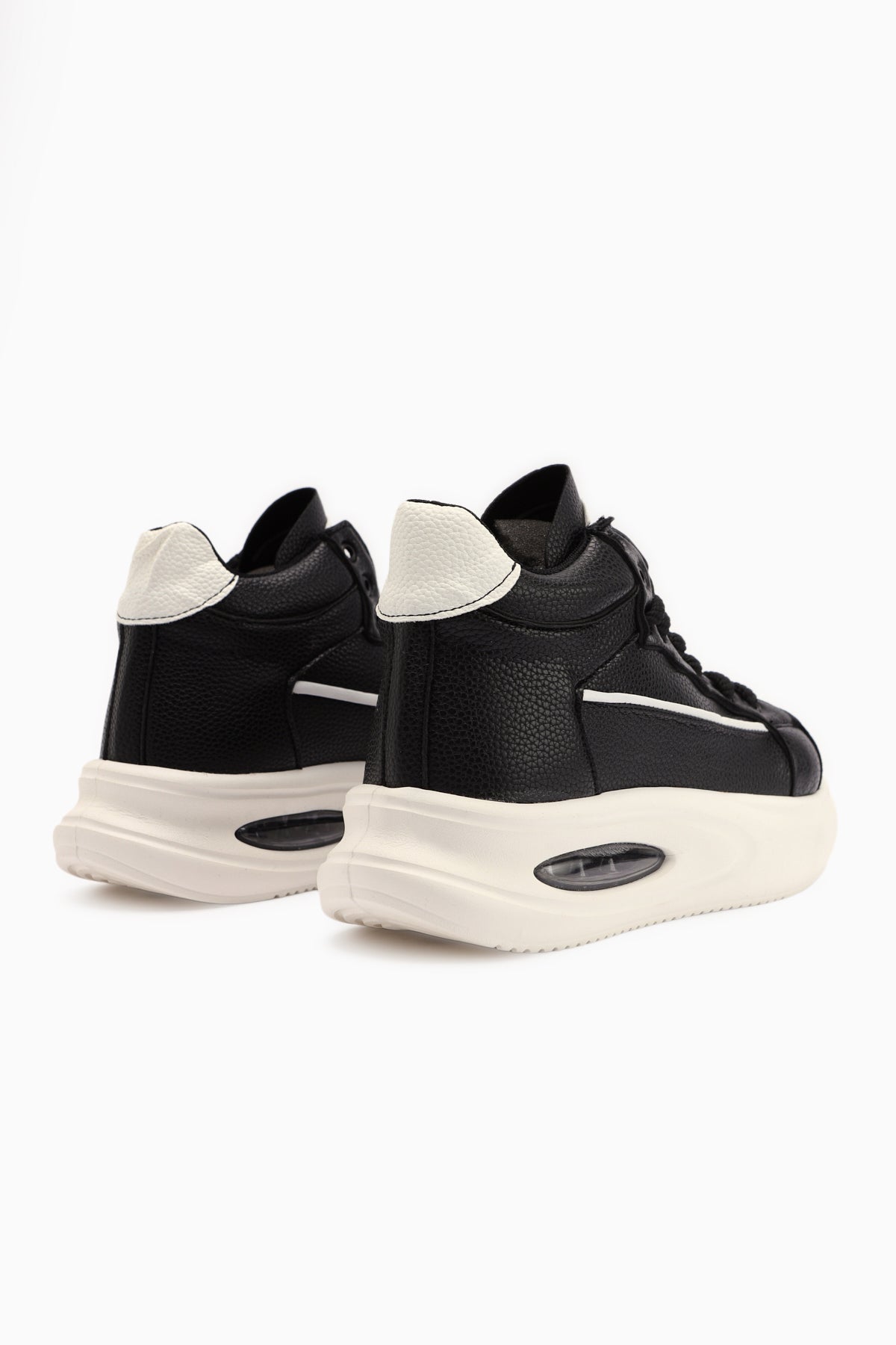 Lourin Siyah Deri Desenli Havalı Taban Bağcıklı Spor Bot