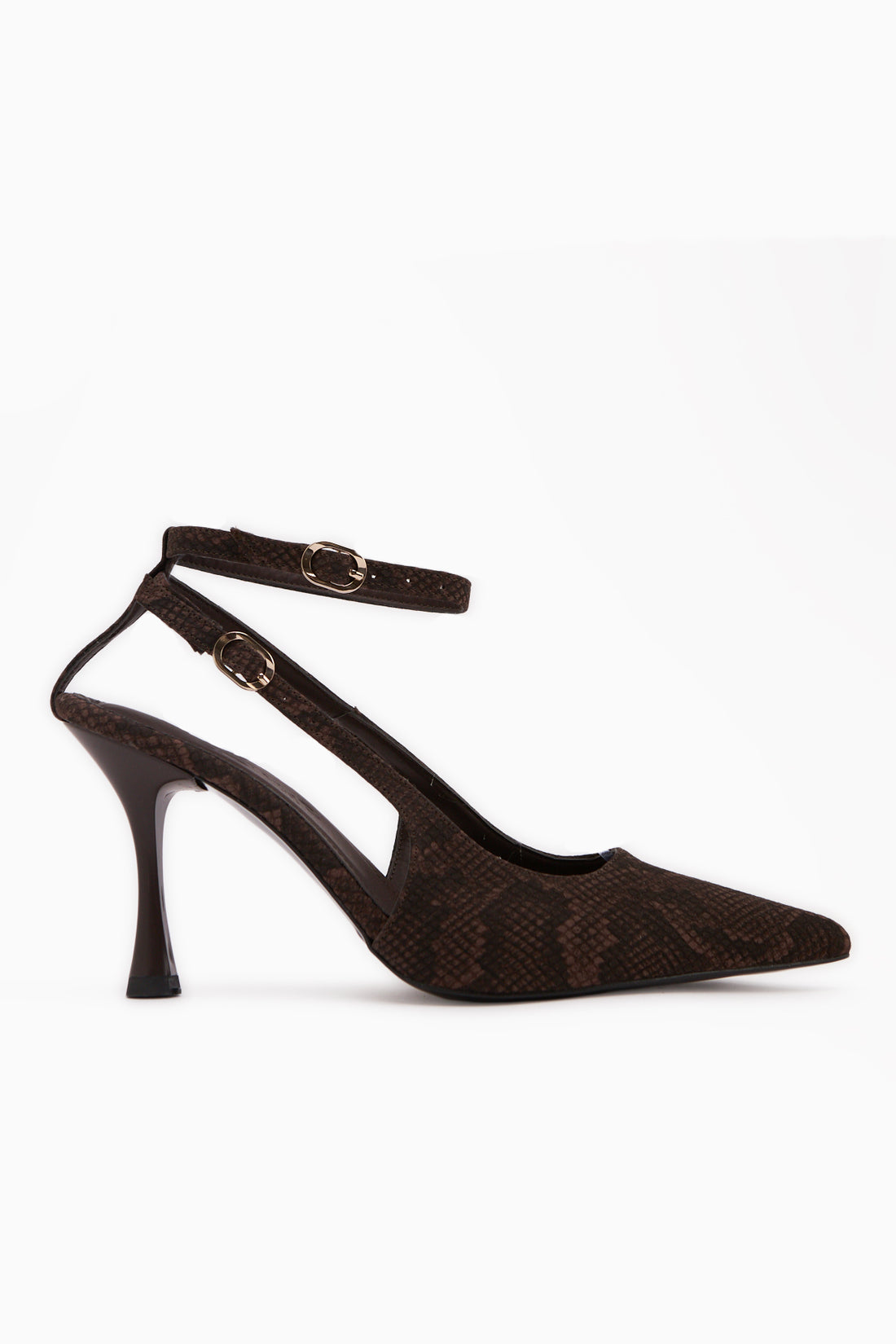 Jamie Kahve Yılan Desenli Bilekten Tokalı Kadın Topuklu Ayakkabı