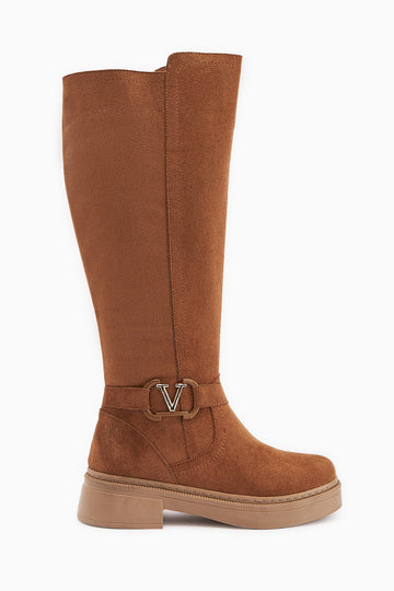 Ginan Taba Süet Toka Detaylı Kısa Topuklu Fermuarlı Çizme