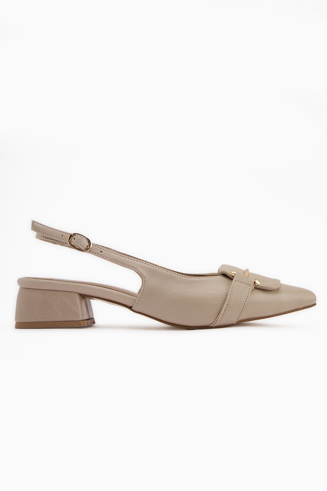 Enja Bej Tokalı Kısa Topuklu Kadın Topuklu Ayakkabı