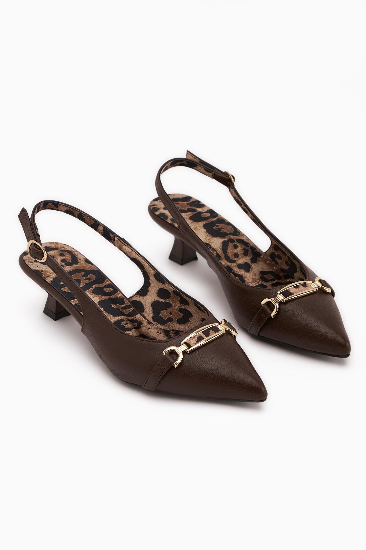 Dima Kahve Leopar Desenli Kısa Topuklu Kadın Ayakkabı