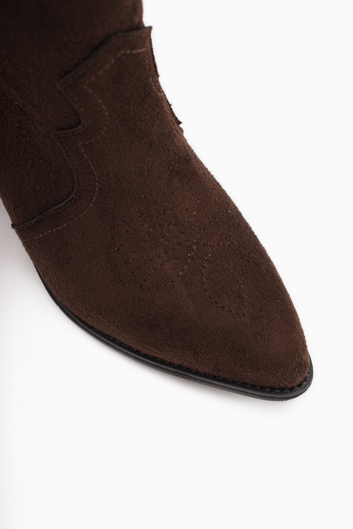 Joo Kahve Süet Sivri Burunlu Nakışlı Western Bot