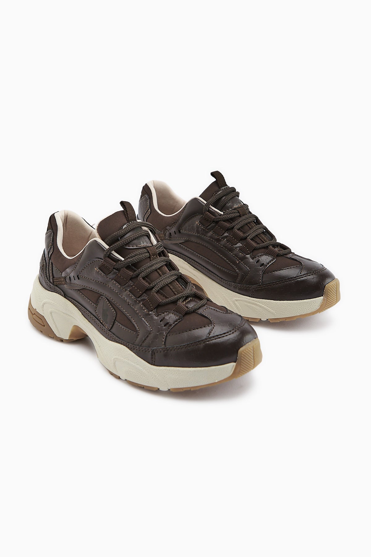 Caisa Kahve Tekstil Detaylı Bağcıklı Kadın Sneakers