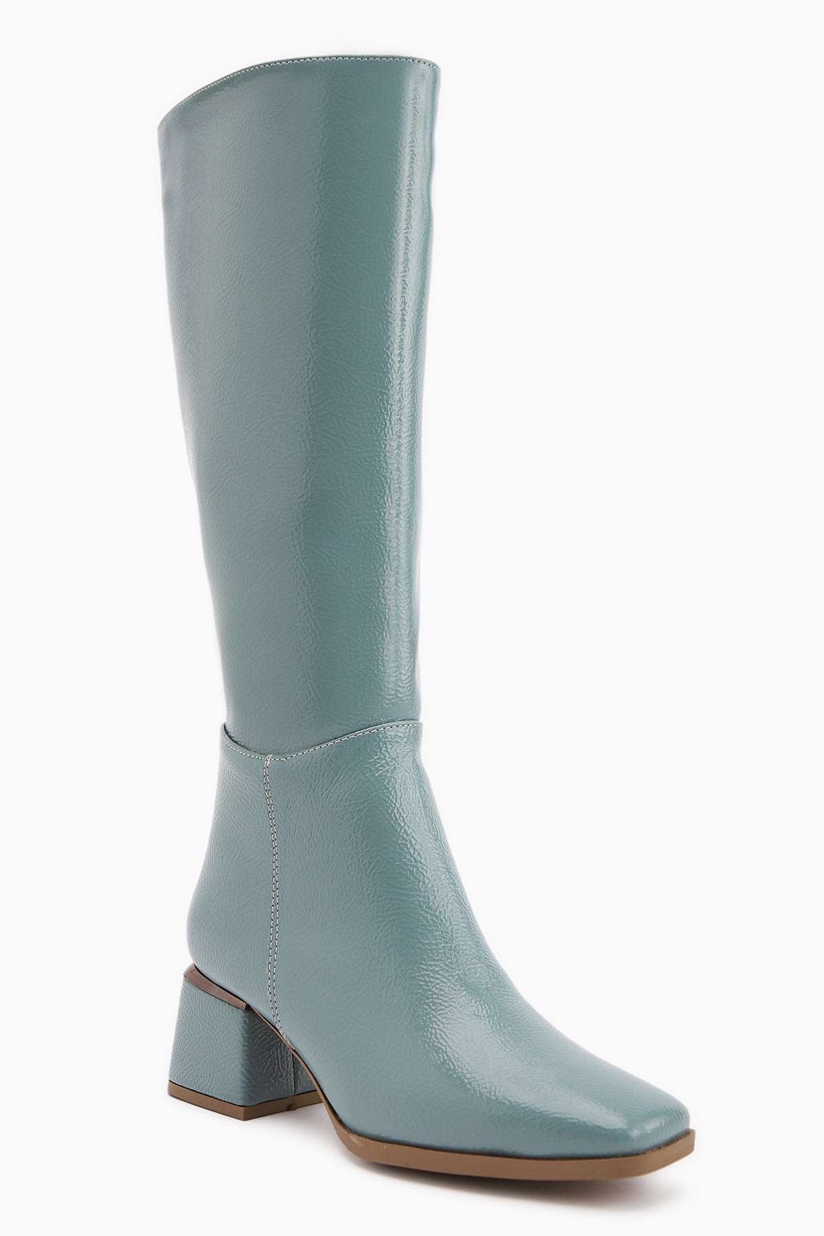 Miami Mavi Kırışık Rugan Küt Burunlu Çizme
