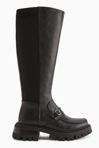 Meli Siyah Toka Detaylı Dalgıç Kumaşlı Tokalı Çizme