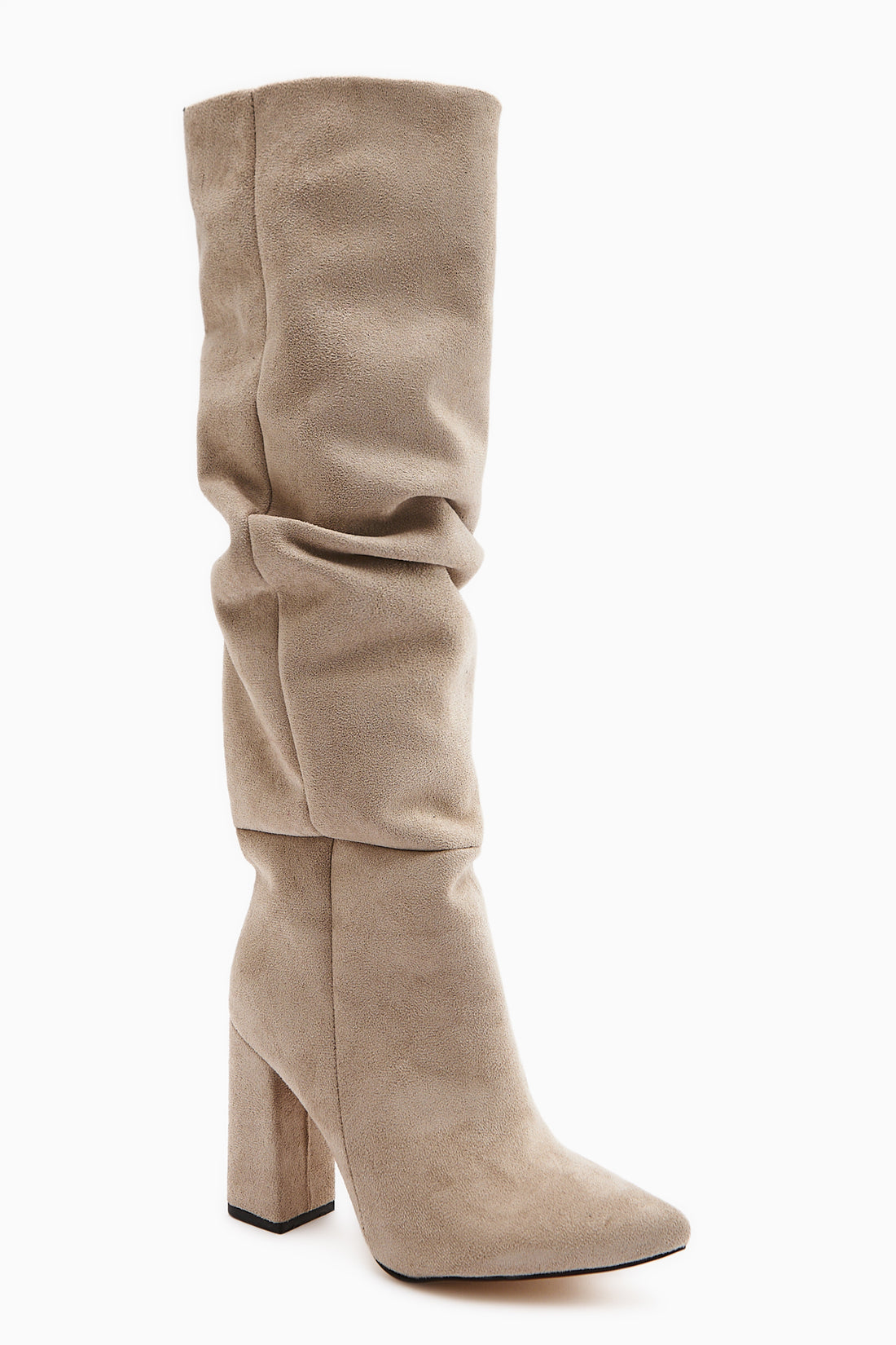 Loren Bej Süet Siveri Burunlu Yüksek Topuklu Dizaltı Çizme
