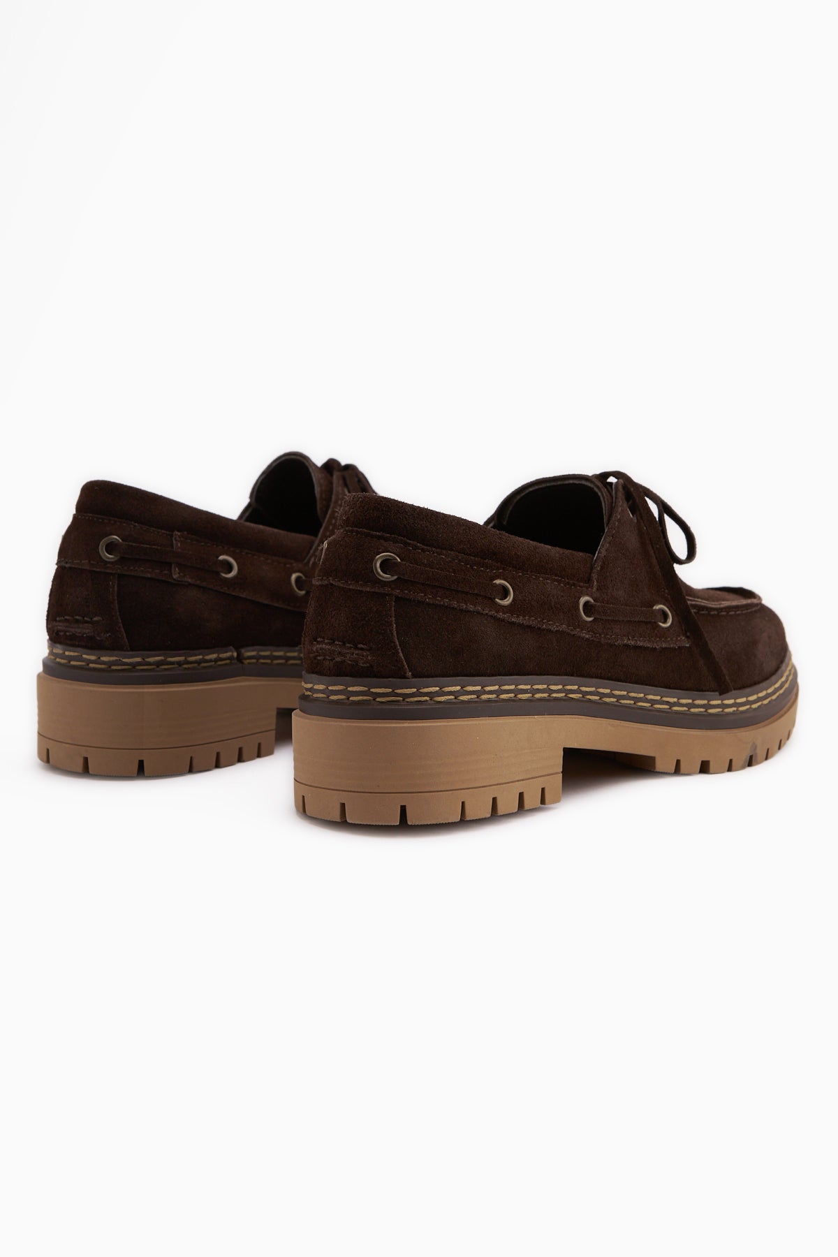 Matina Hakiki Deri Kahve Süet Bağcıklı Kalın Taban Kadın Loafer Ayakkabı