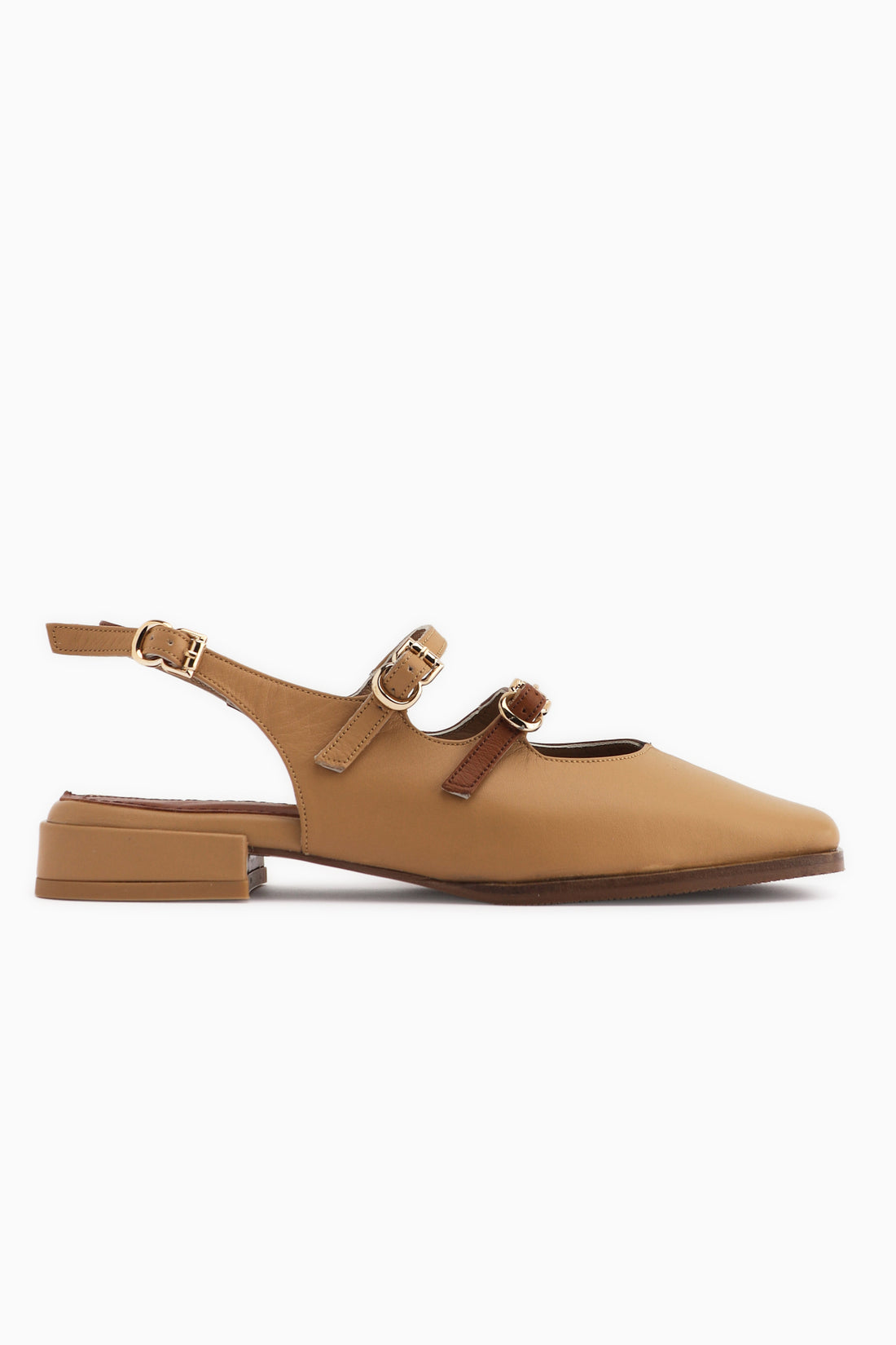 Winny Hakiki Deri Taba Çift Bantlı Kadın Sandalet