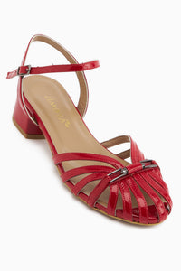 Serry Hakiki Deri Kırmızı Tokalı Kadın Sandalet