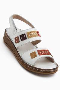 Loreta Hakiki Deri Beyaz Çift Bantlı Kadın Sandalet