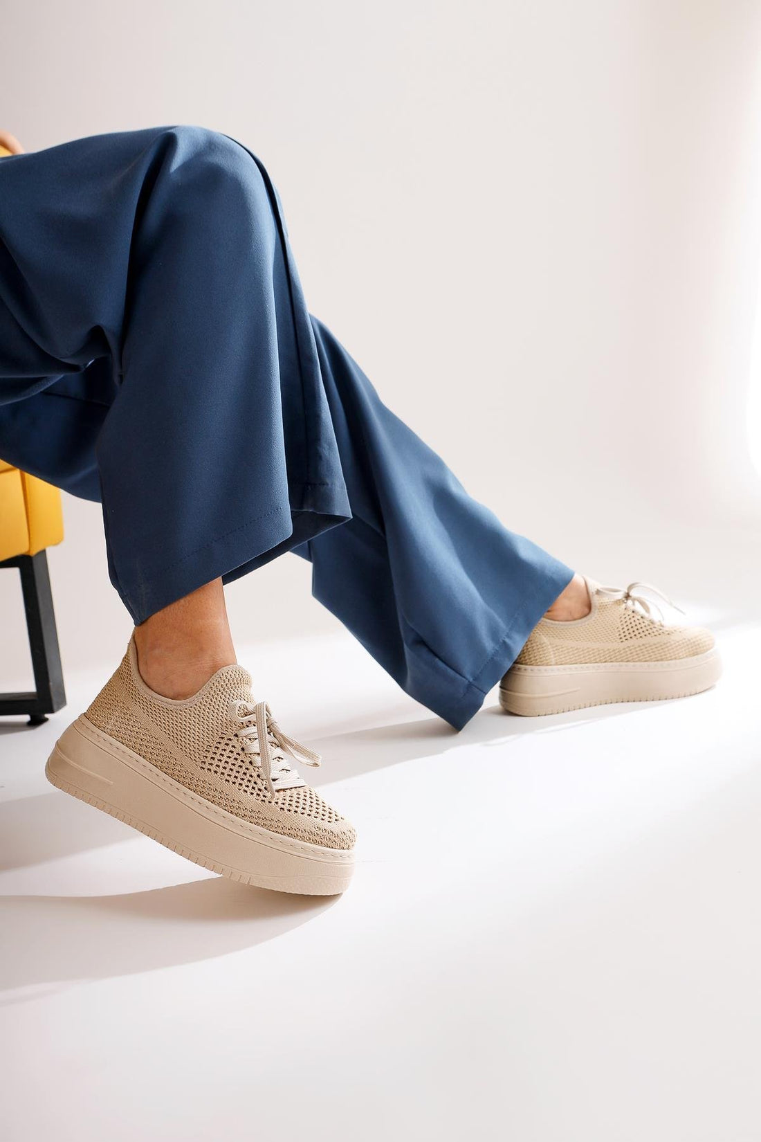Benito Bej Triko Streç Kalın Tabanlı Sneakers