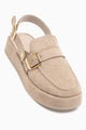 Gity Bej Vizon Süet Çift Tokalı Kadın Slingback Loafer Ayakkabı
