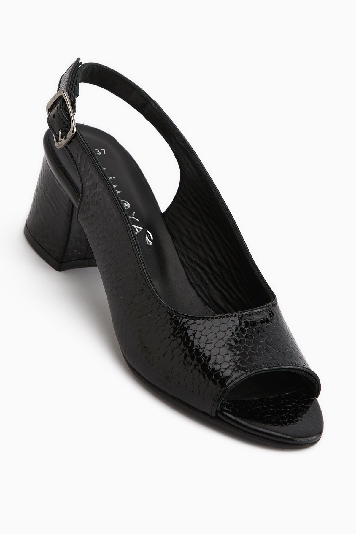 Catia Hakiki Deri Siyah Yılan Desenli Kadın Topuklu Sandalet