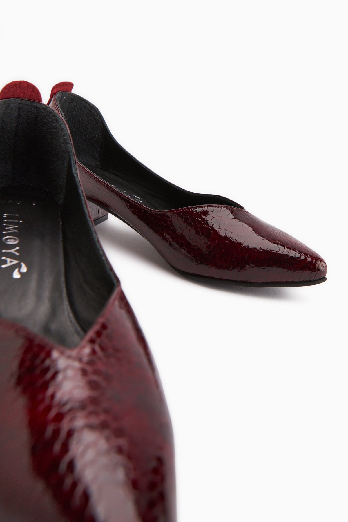 Samia Hakiki Deri Bordo Yılan Desenli Kalın Topuklu Kadın Ayakkabı