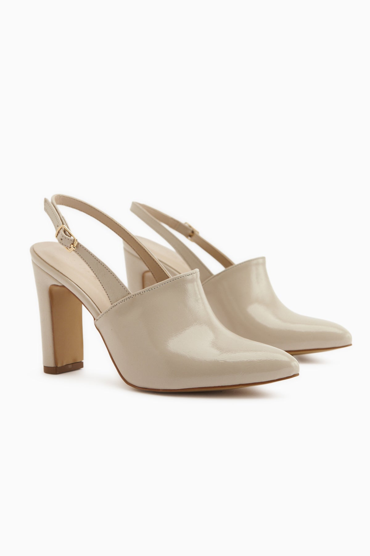 Maisa Bej Sivri Burunlu Slingback Kalın Topuklu Kadın Ayakkabı