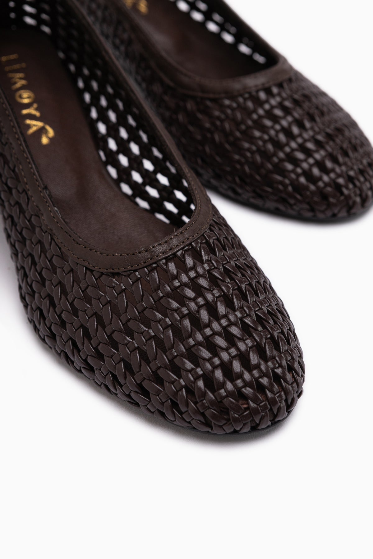 Viola Hakiki Deri Kahve Örgü Kadın Topuklu Ayakkabı