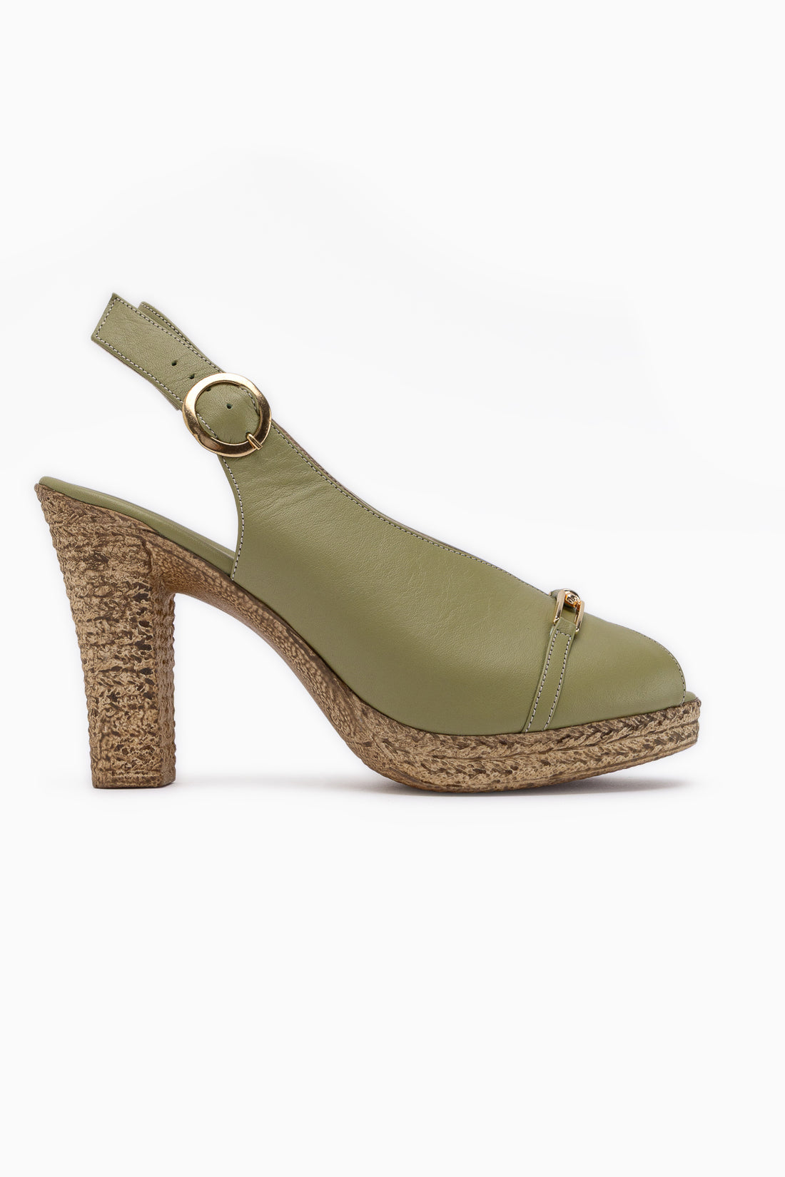 Bernis Hakiki Deri Yeşil Tokalı Platform Topuklu Kadın Ayakkabı