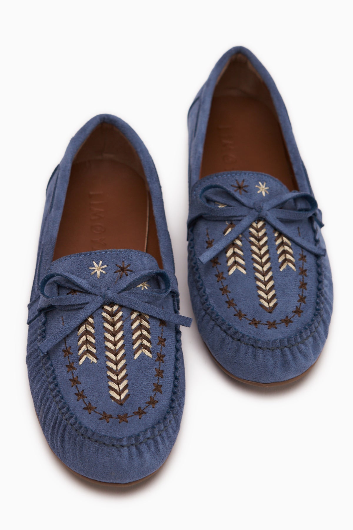 Darya Mavi Süet Nakışlı Makosen Ayakkabı Kadın Loafer