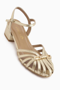 Serry Hakiki Deri Altın Tokalı Kadın Sandalet