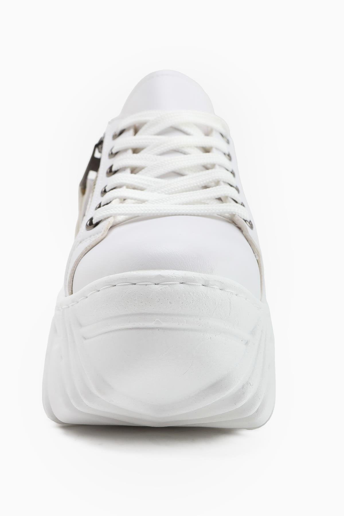 Betty Beyaz Yüksek Tabanlı Fermuar Detaylı Kadın Sneakers