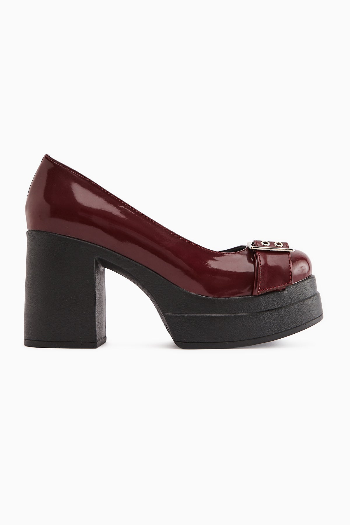 Salin Bordo Rugan Kemer Detaylı Dekolteli Topuklu Günlük Ayakkabı