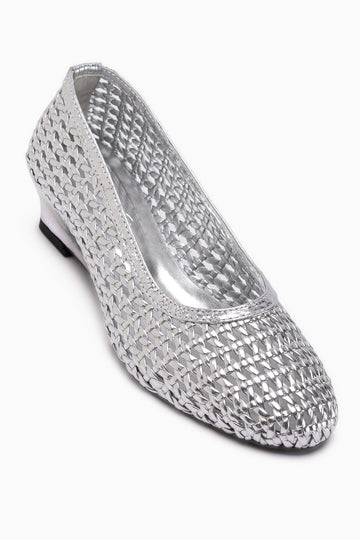 Viola Hakiki Deri Gümüş Örgü Kadın Topuklu Ayakkabı