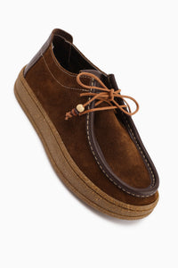 Polin Hakiki Deri Kahve Süet Bağcıklı Günlük Loafer Ayakkabı