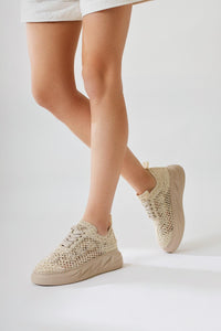 Anete Ten Triko Çiçek Nakışlı Bağcıklı Sneaker