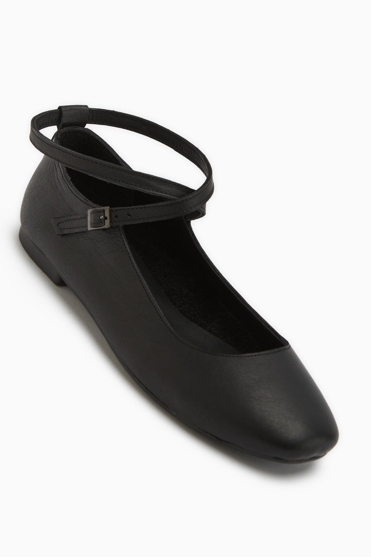 Ameli Hakiki Deri Siyah Çapraz Bantlı Balerin Kadın Ayakkabısı